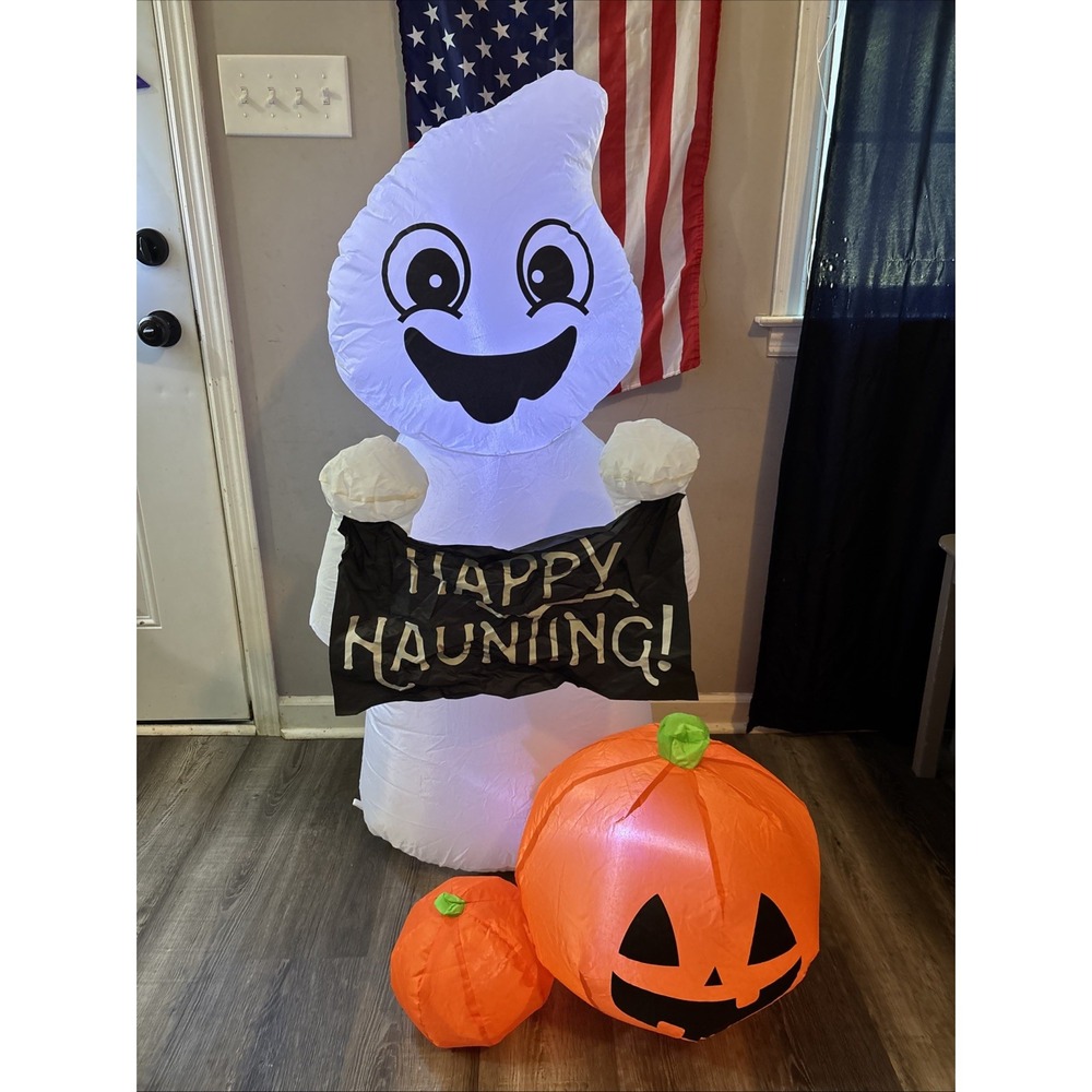 Happy Haunting Ghost With Pumpkins Halloween Inflatable Blowup 4ft 2in Decor
